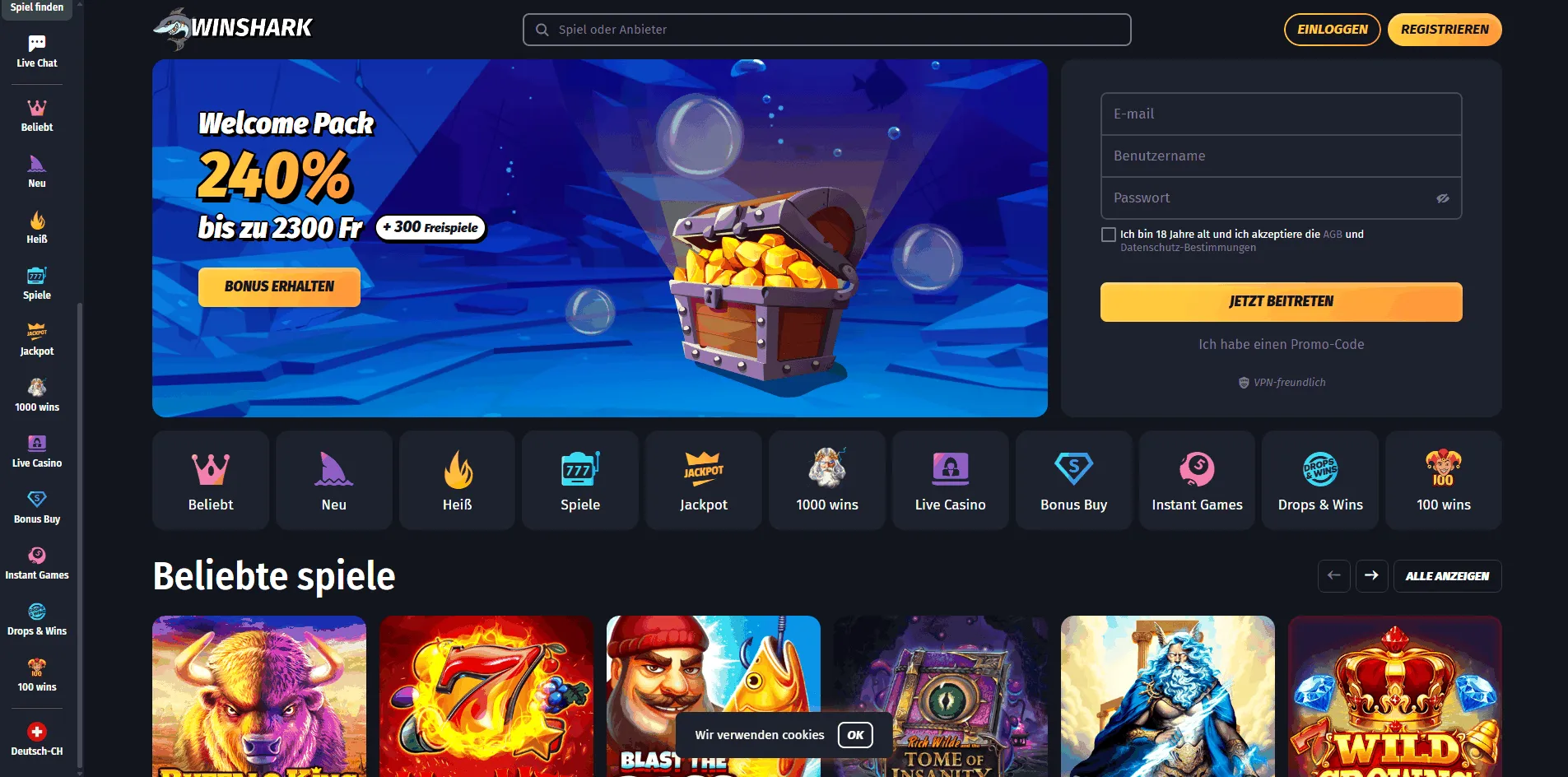 Winshark Bonus Aktionen Winshark Spiele und Bonus